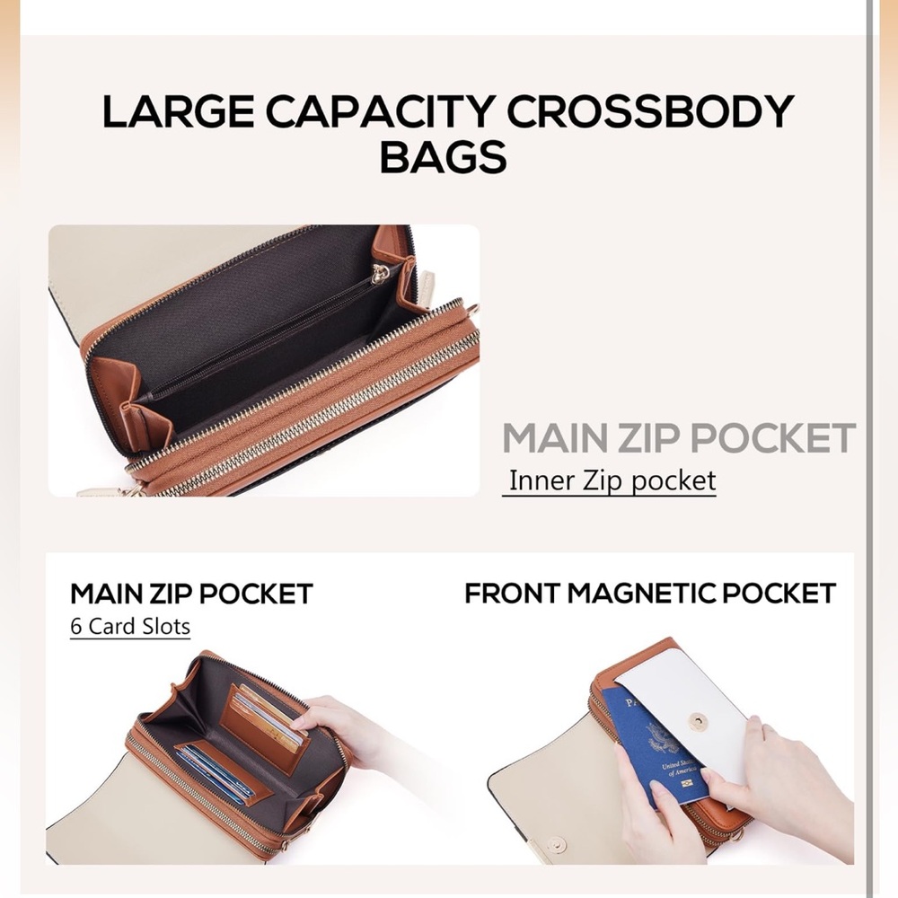Cream and Tan Crossbody Bag - Picture 3 of 9